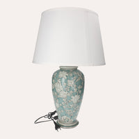 Lampada in Ceramica Verde Acquamarina con Paralume Bianco