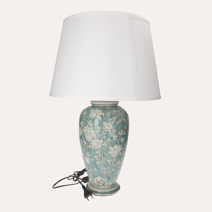 Lampada in Ceramica Verde Acquamarina con Paralume Bianco