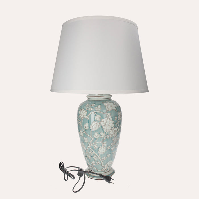 Lampada in Ceramica Verde Acquamarina con Paralume Bianco