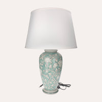 Lampada in Ceramica Verde Acquamarina con Paralume Bianco