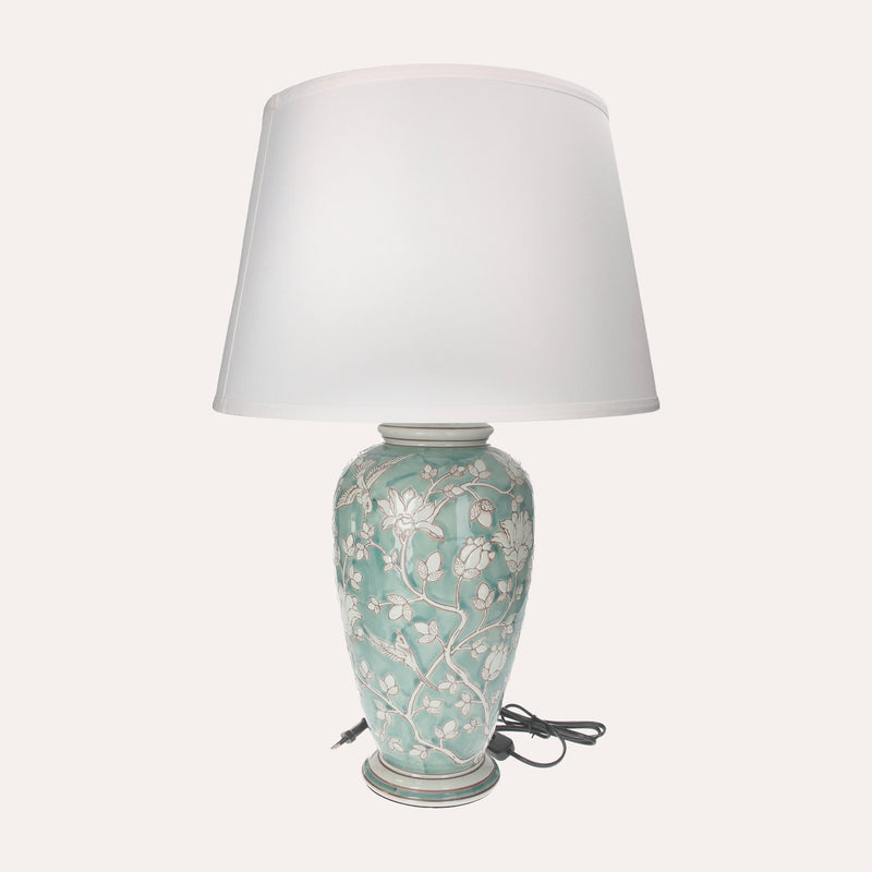 Lampada in Ceramica Verde Acquamarina con Paralume Bianco