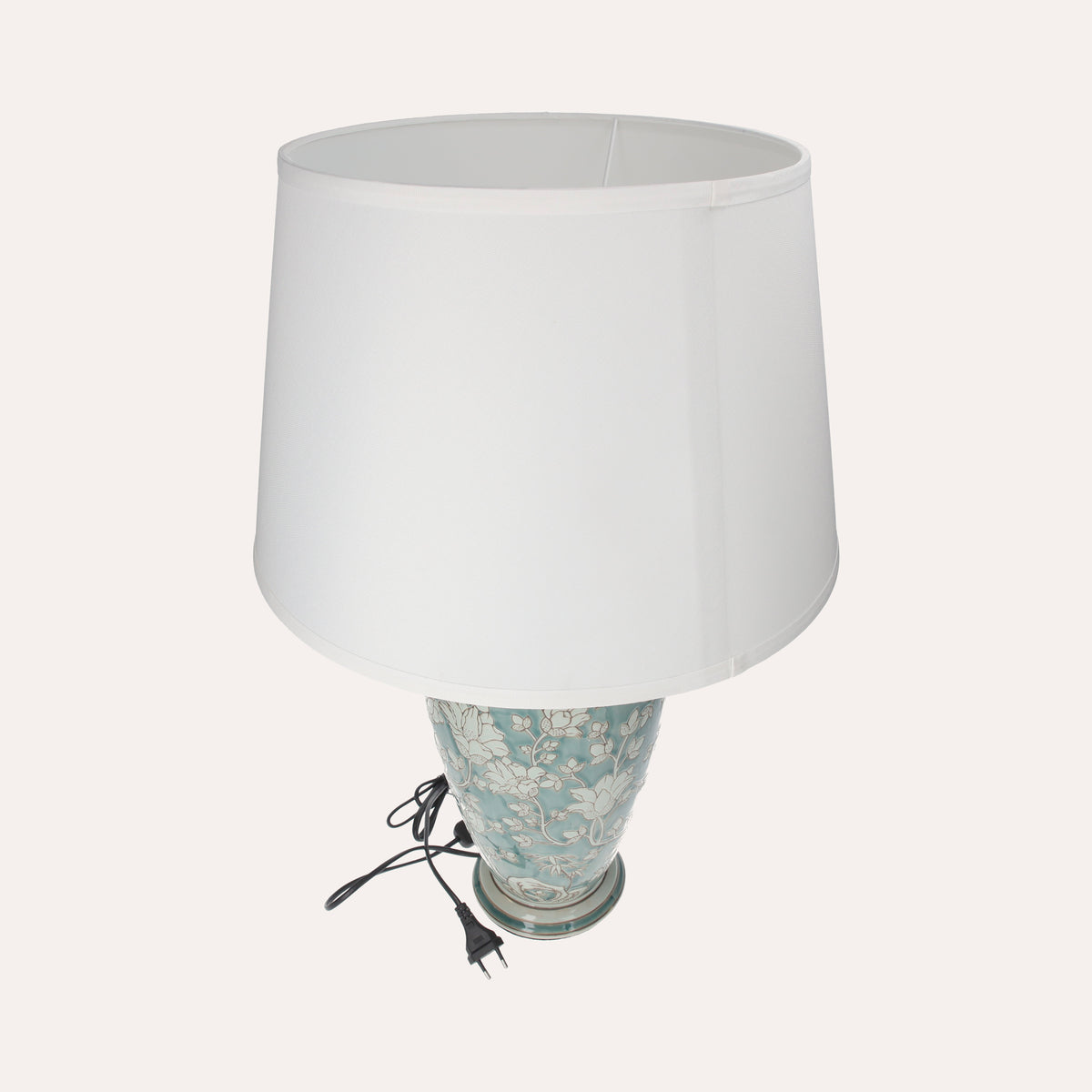 Lampada in Ceramica Verde Acquamarina con Paralume Bianco