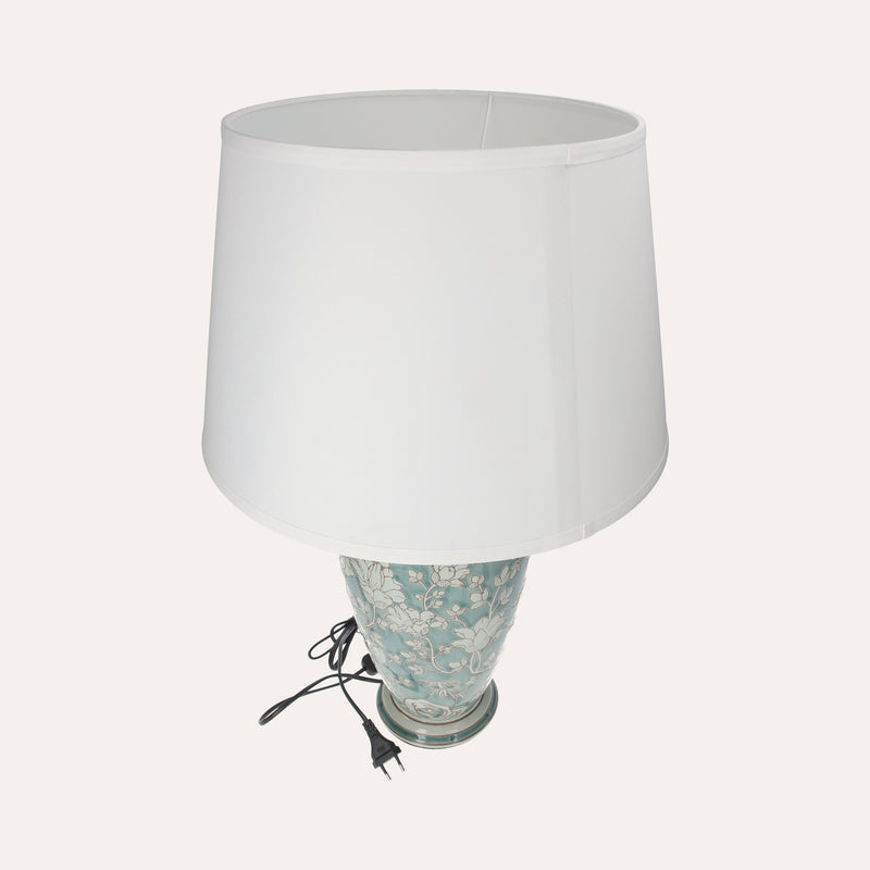 Lampada in Ceramica Verde Acquamarina con Paralume Bianco