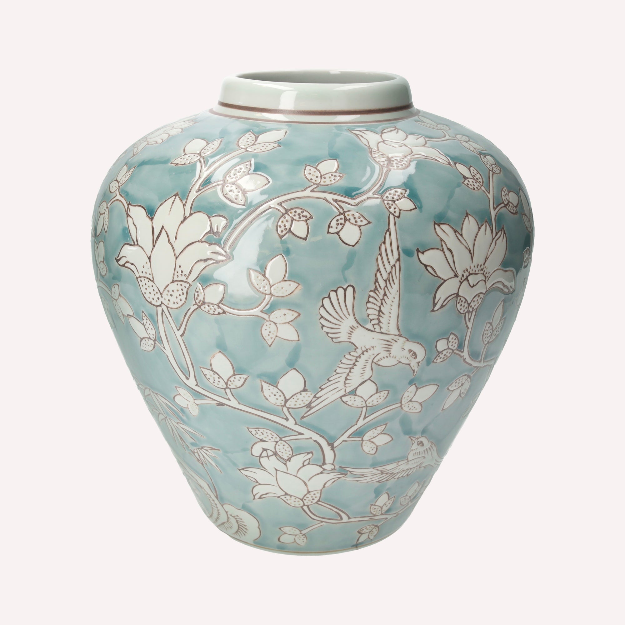 Elegant Vase in Marine Green Porcelain with White Arabesques