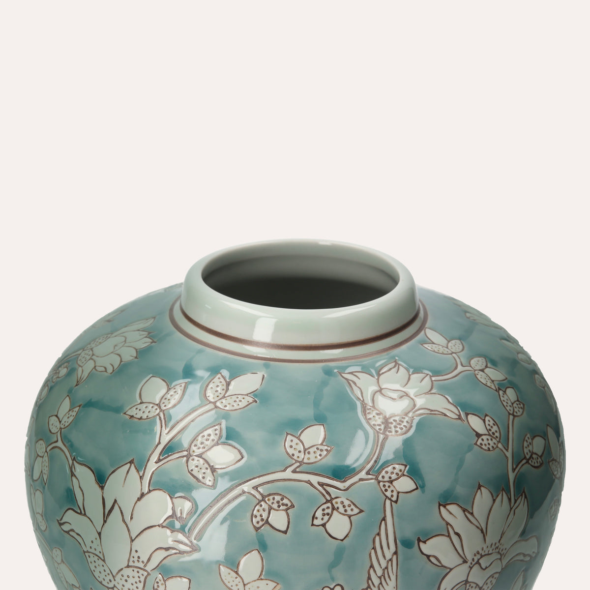 Vaso Elegante in Porcellana Verde Marino con Arabesque Bianchi