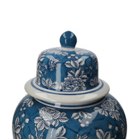 Potiche in Porcellana Blu con Fiori e Farfalle Bianche