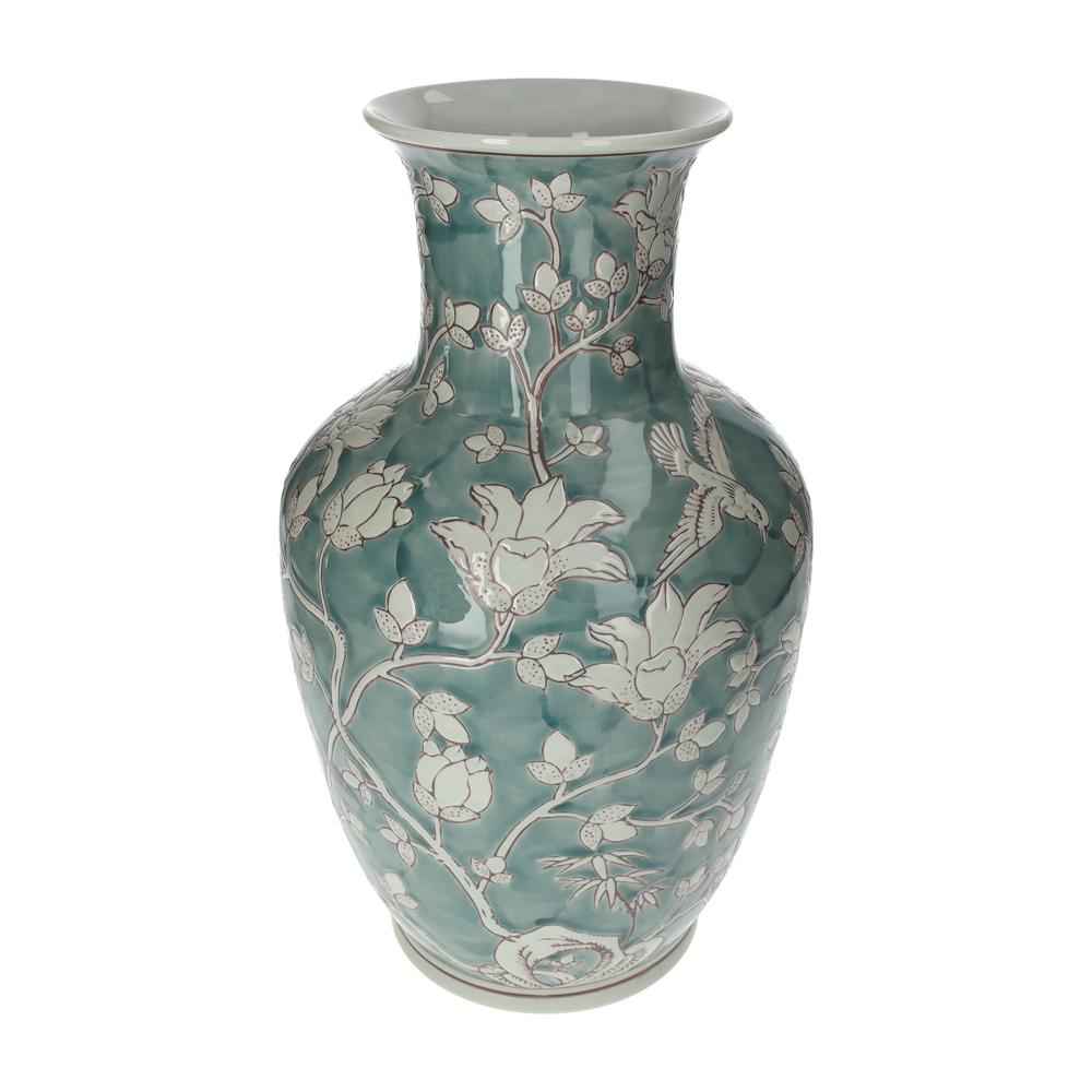Vaso in Porcellana Verde Marino con Arabesque Bianchi