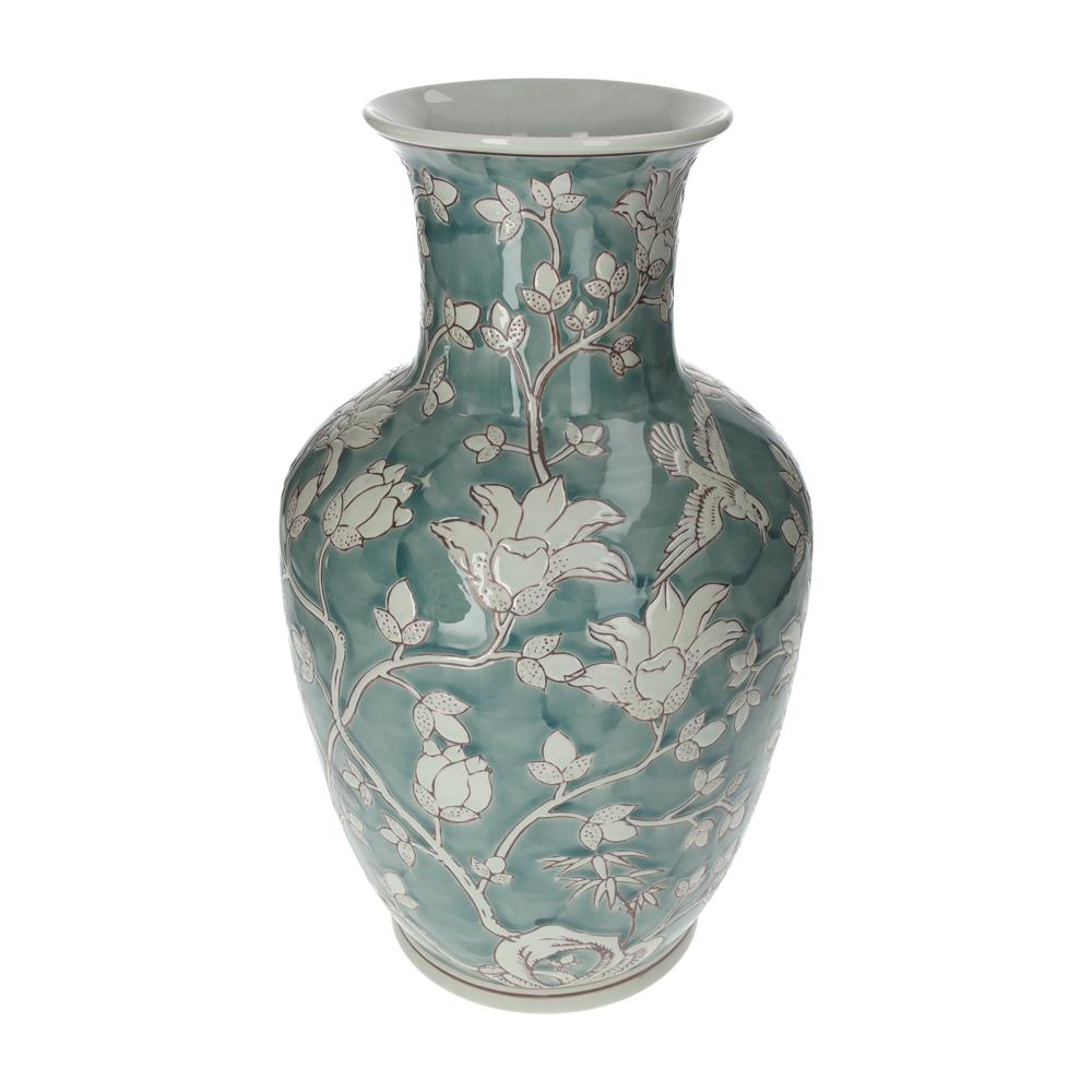 Vaso in Porcellana Verde Marino con Arabesque Bianchi