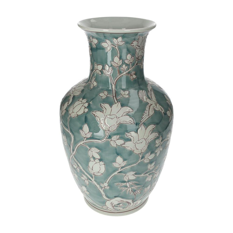 Vaso in Porcellana Verde Marino con Arabesque Bianchi