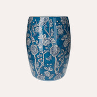 Pouf in Porcellana Decorato con Fiori e Farfalle Bianchi