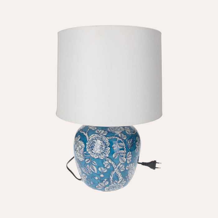 Lampada Decorativa in Porcellana Blu con Fiori e Farfalle