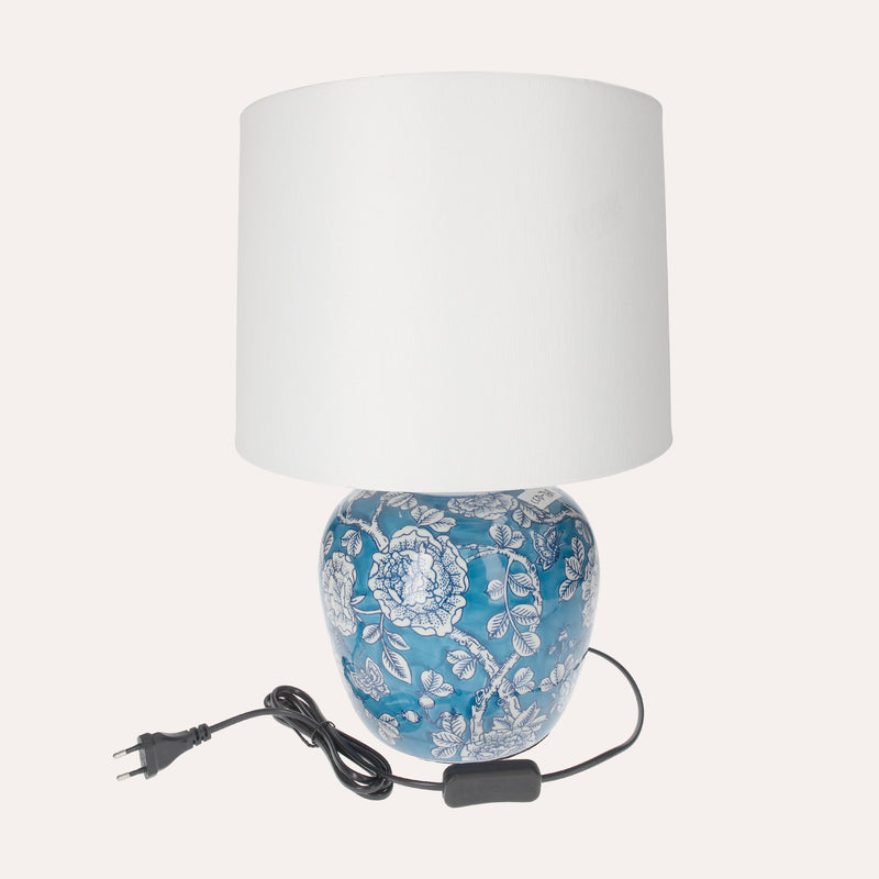 Lampada Decorativa in Porcellana Blu con Fiori e Farfalle