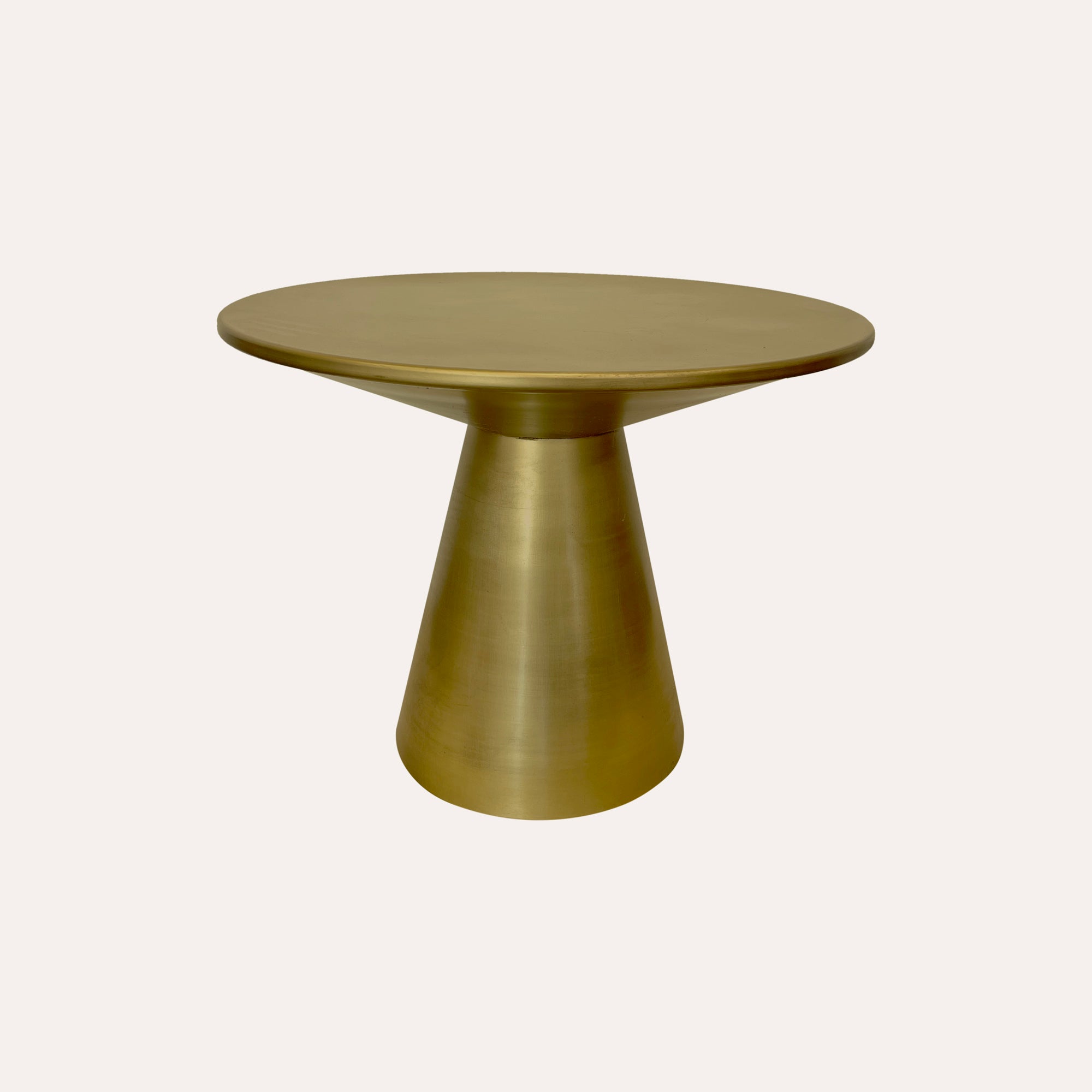 Round Coffee Table in Gold Metal with Glossy Finish and Elongated Base