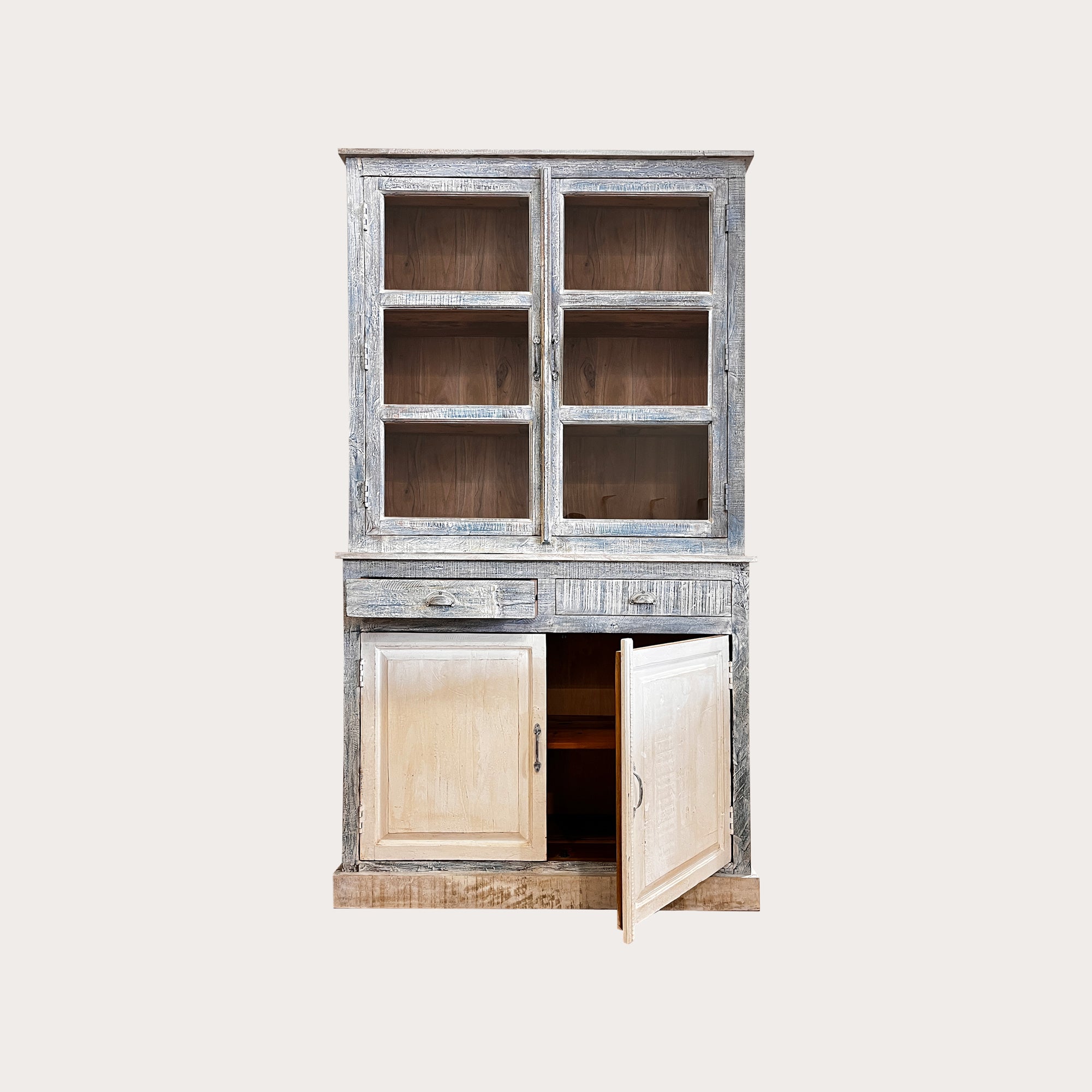 Blue and White Wooden Sideboard with Spacious Display Cabinet 