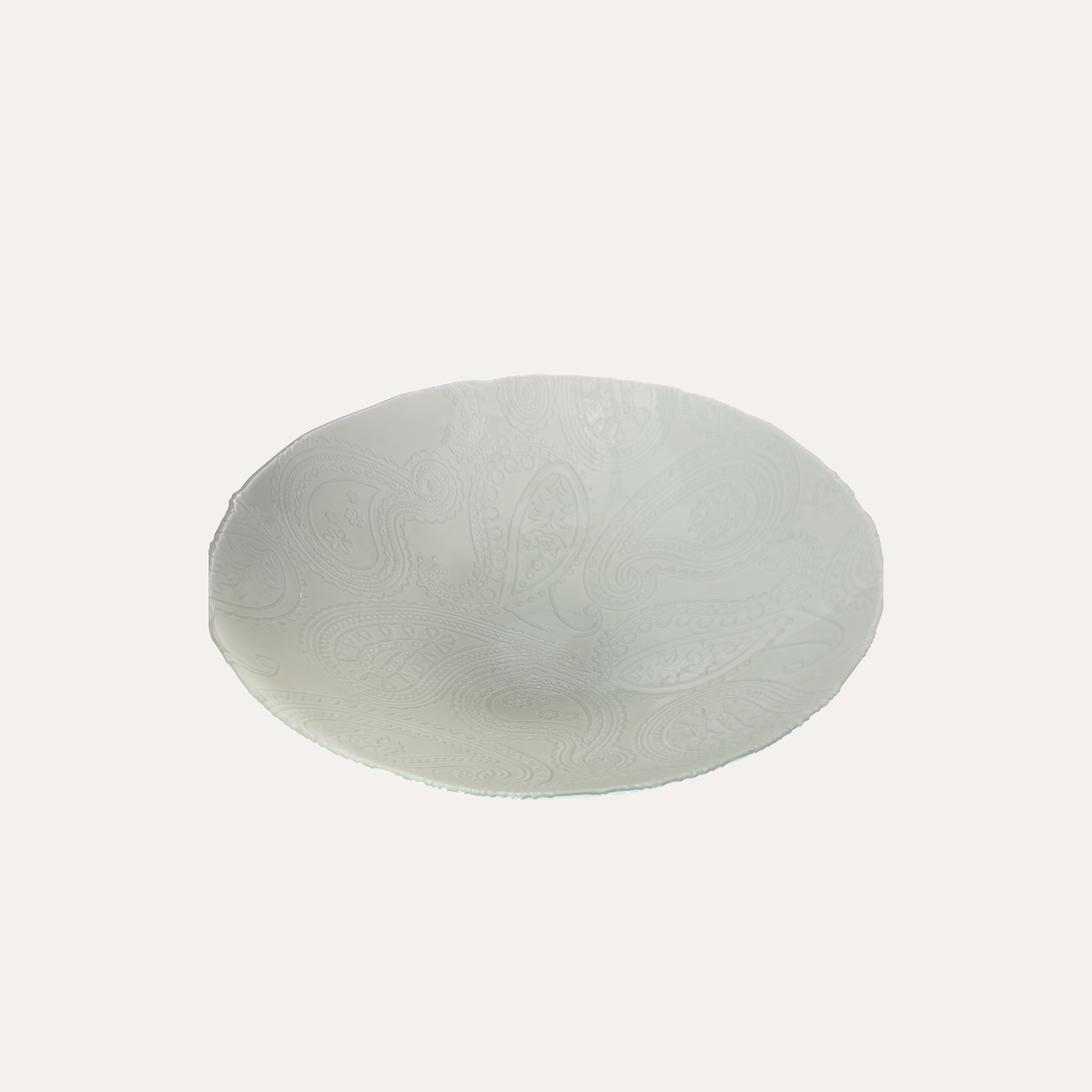 Centrotavola in vetro bianco decorato Diametro cm 40, altezza 10