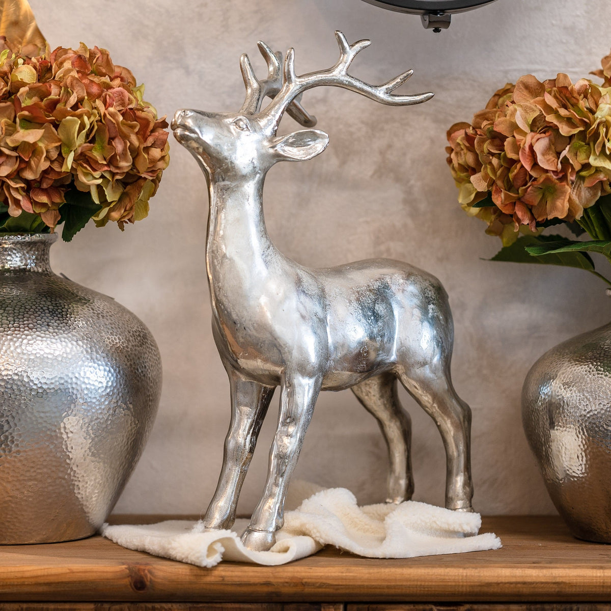 Deer Statue in Silver Resin H. 61cm