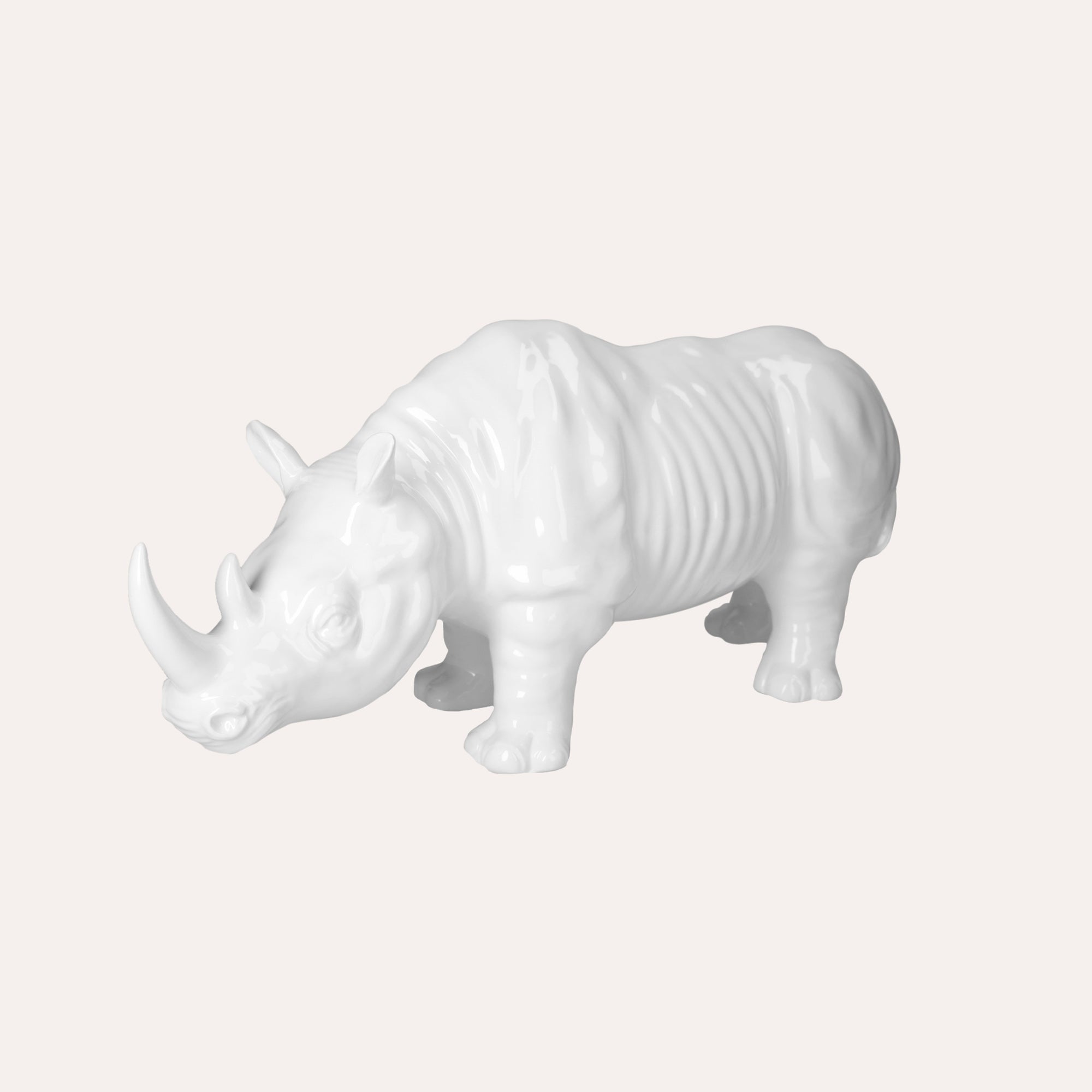 Hand-Decorated White Ceramic Rhinoceros – Made in Italy