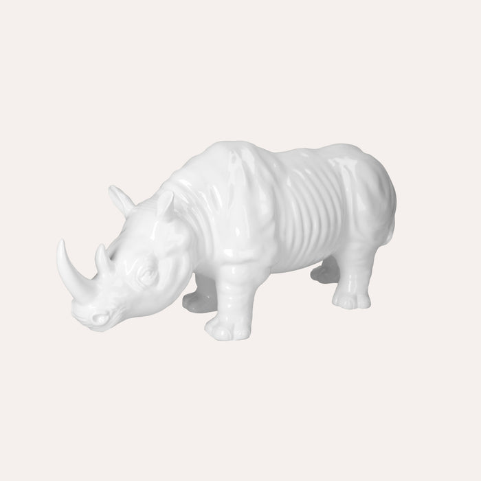 Rinoceronte in Ceramica Bianca Decorato a Mano – Made in Italy