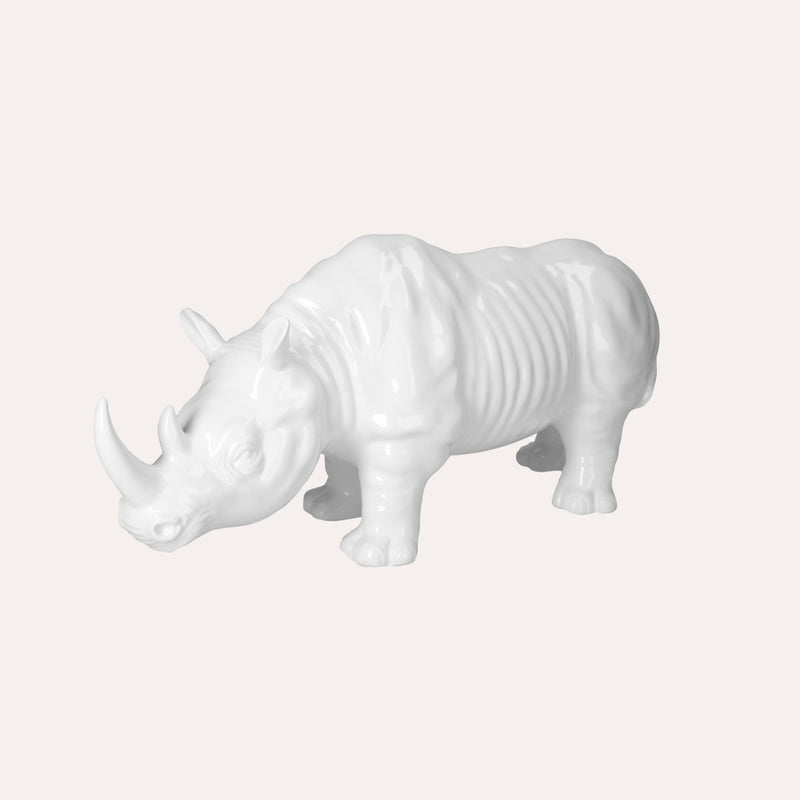 Rinoceronte in Ceramica Bianca Decorato a Mano – Made in Italy