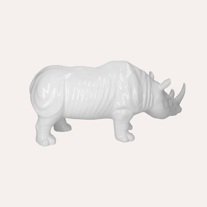 Rinoceronte in Ceramica Bianca Decorato a Mano – Made in Italy