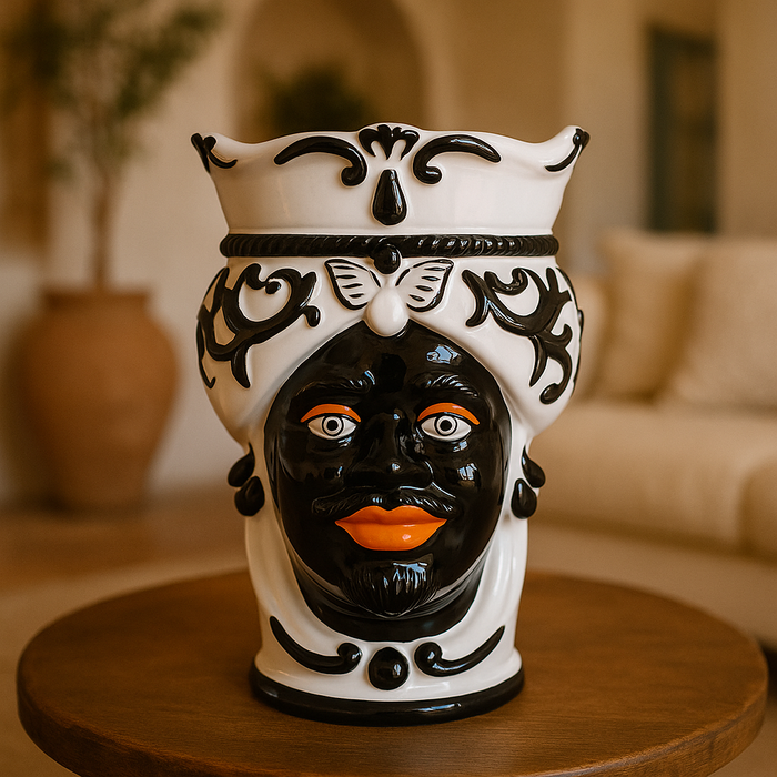 Vaso Testa di Moro Uomo in Ceramica Nera – Vaso Decorativo Artigianale