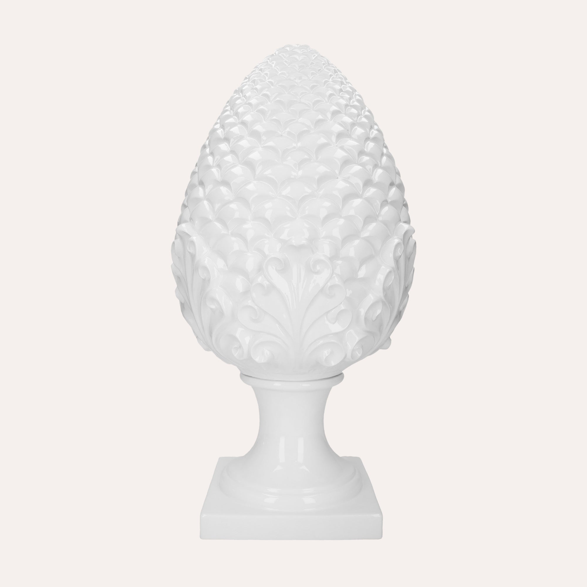 Decorative White Ceramic Pine Cone – Handcrafted in Italy, 60 cm high