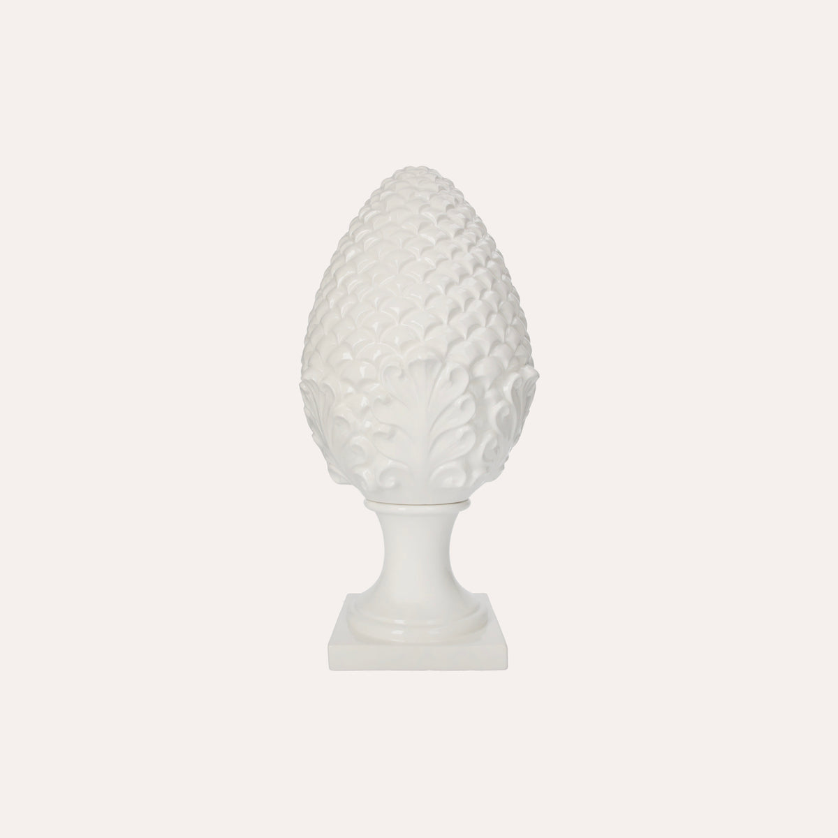 Decorazione a Forma di Pigna in Ceramica Bianca Elegante
