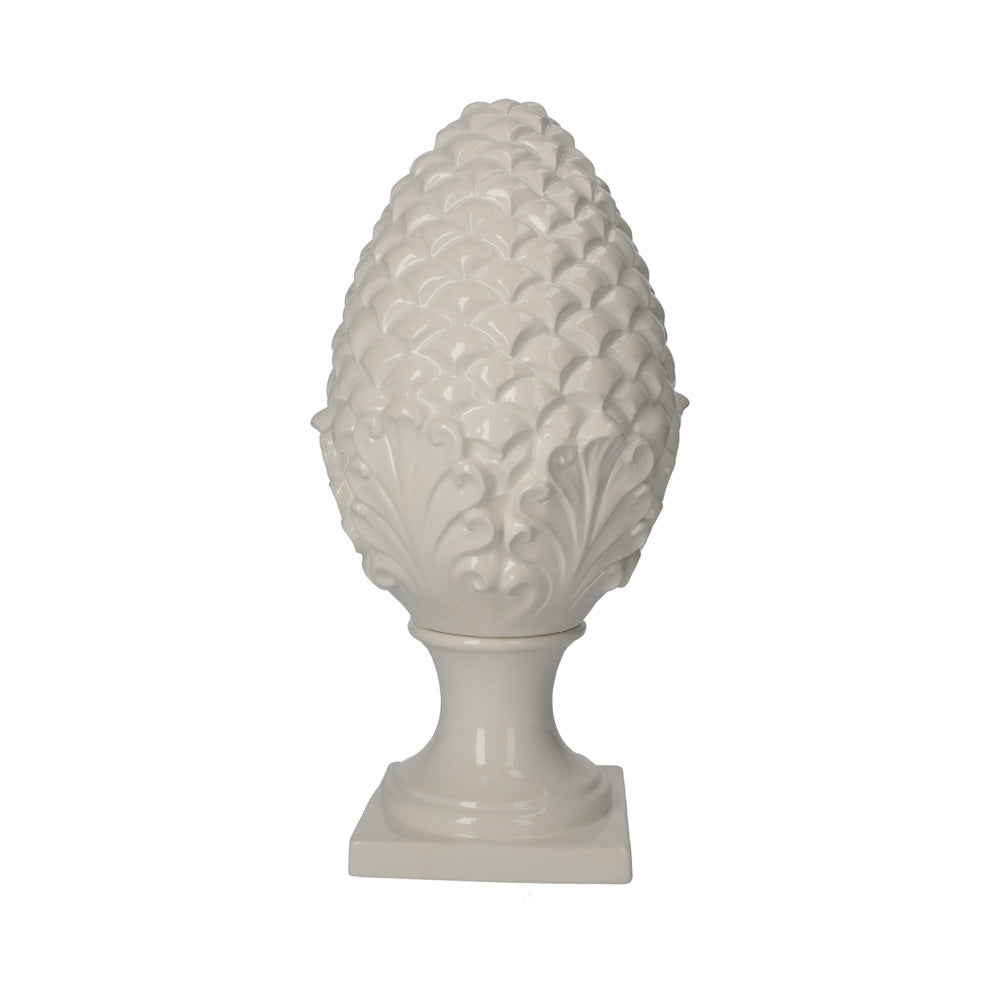 Decorazione a Forma di Pigna in Ceramica Bianca Elegante