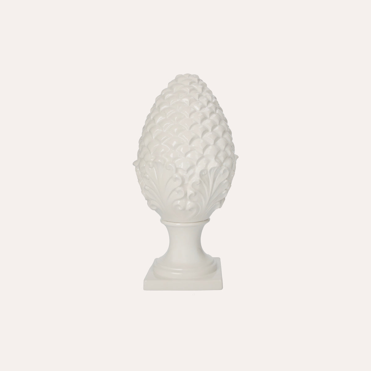 Decorazione a Forma di Pigna in Ceramica Bianca Elegante