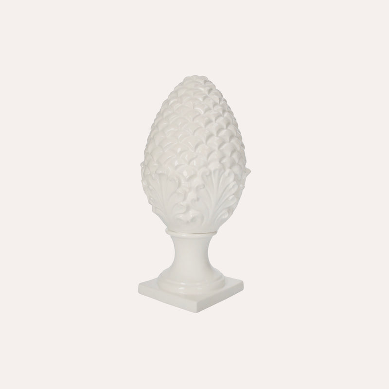 Decorazione a Forma di Pigna in Ceramica Bianca Elegante