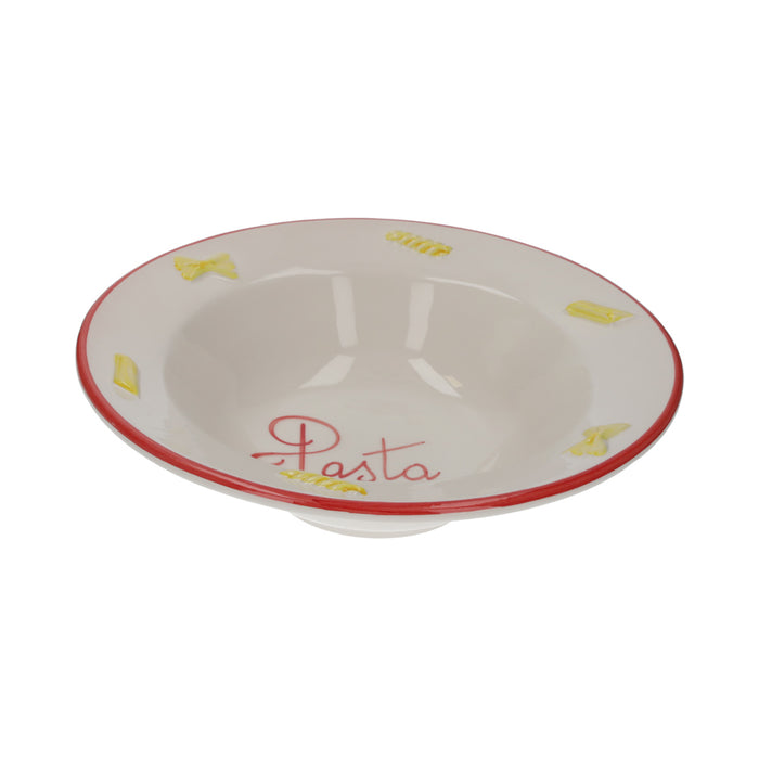 Piatto Fondo in Ceramica Artigianale con Bordo Rosso