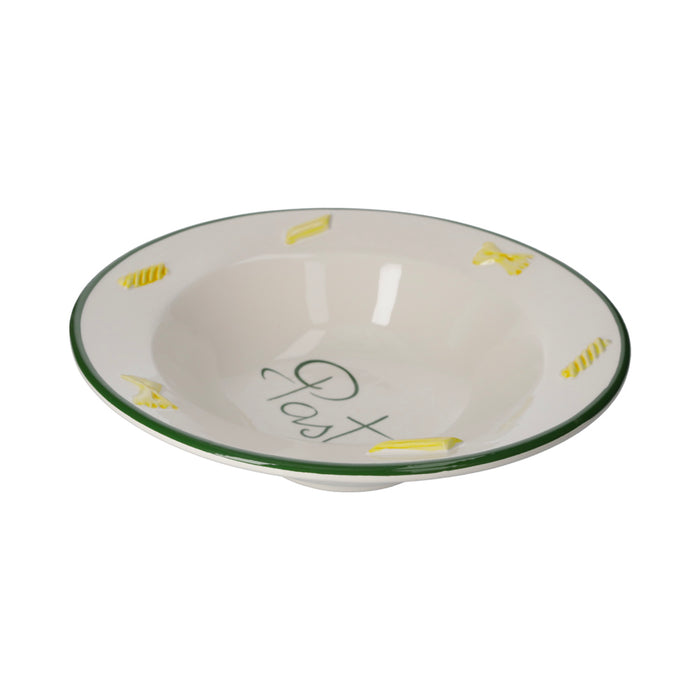 Piatto Fondo in Ceramica Artigianale con Bordo Verde