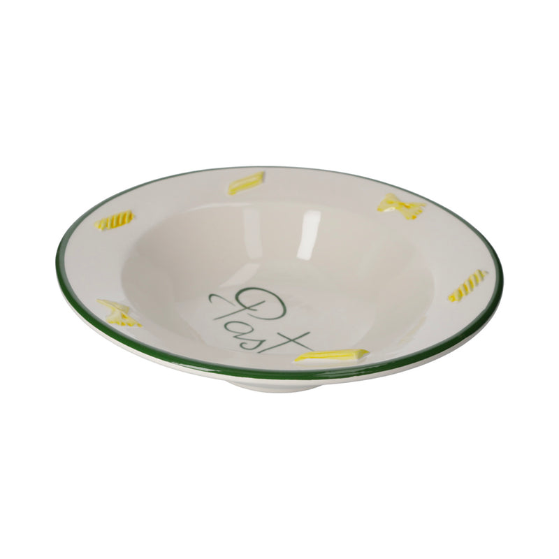 Piatto Fondo in Ceramica Artigianale con Bordo Verde