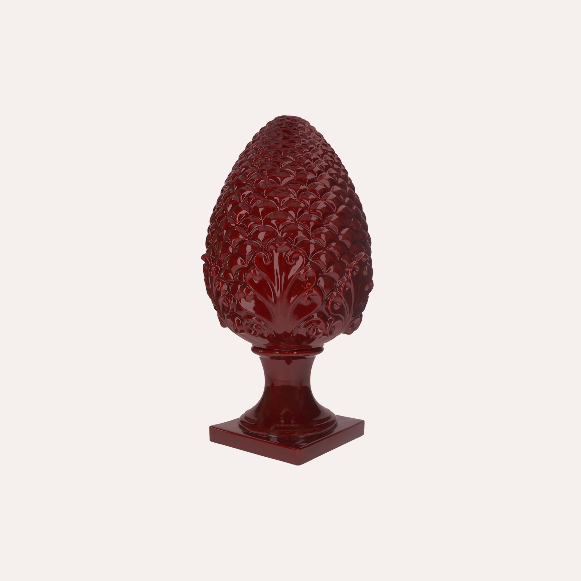 Medium Bordeaux Ceramic Pine Cone Decoration, Handcrafted in Italy