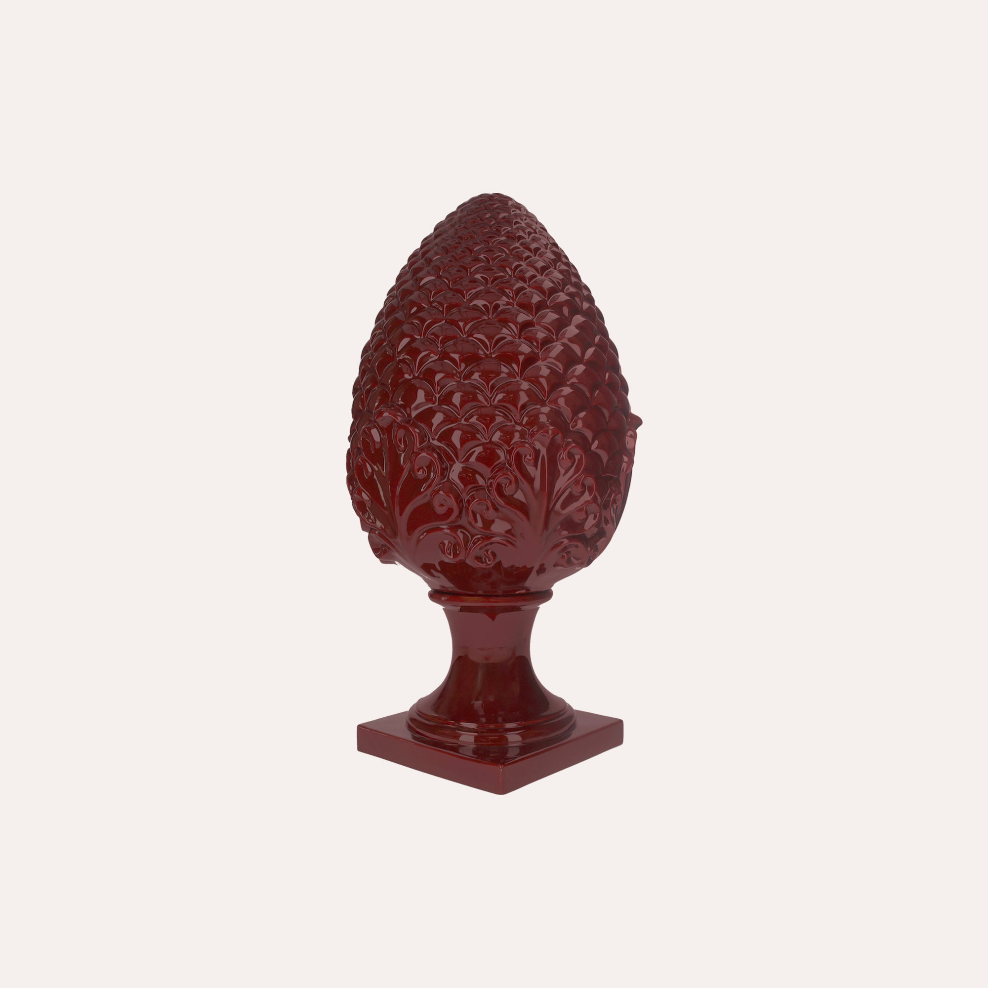 Medium Bordeaux Ceramic Pine Cone Decoration, Handcrafted in Italy