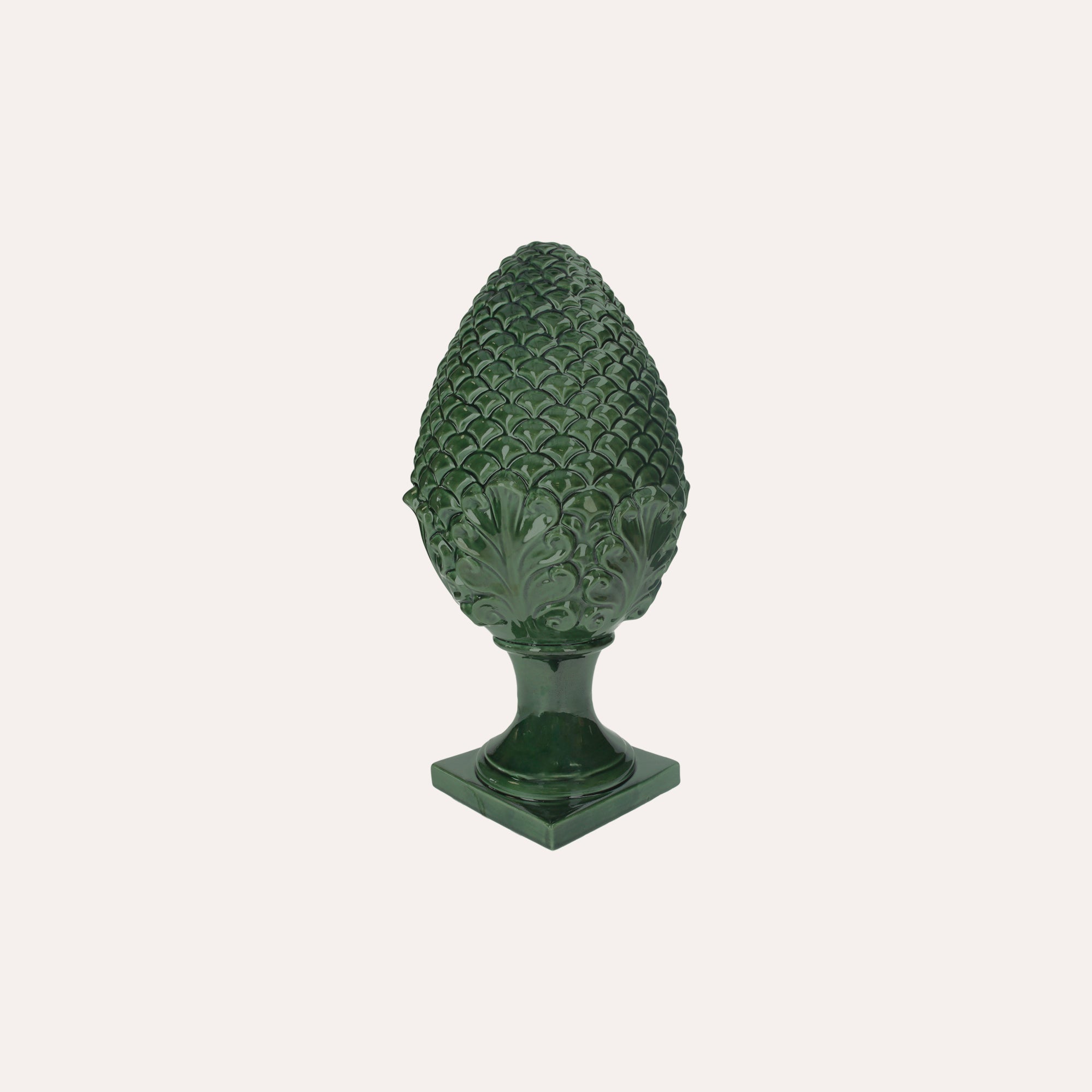 Small Green Ceramic Pine Cone Decoration, Handcrafted in Italy
