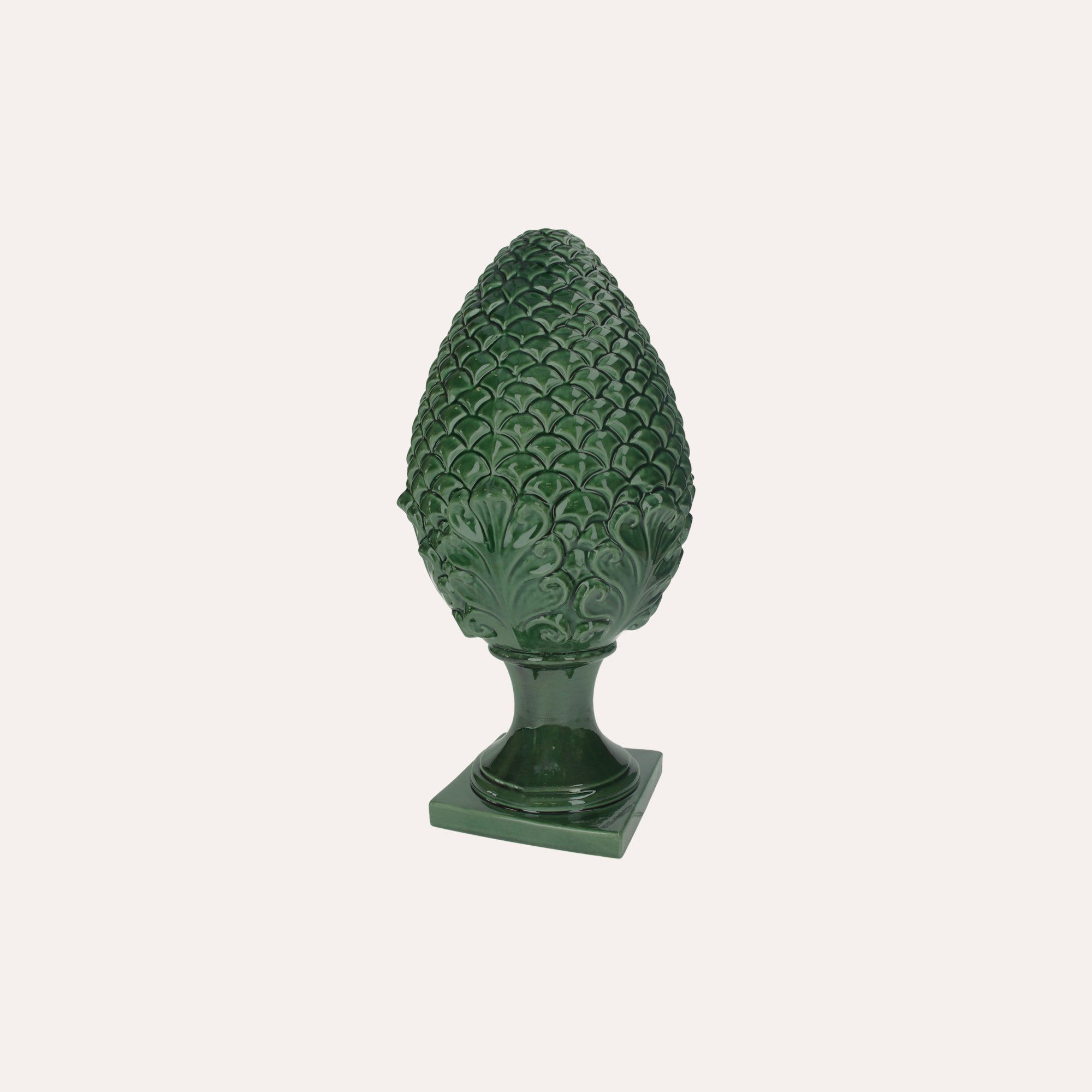 Small Green Ceramic Pine Cone Decoration, Handcrafted in Italy
