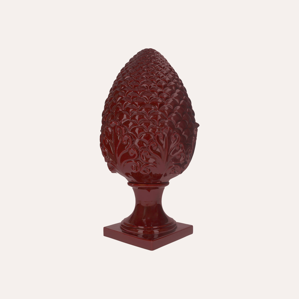 Decorazione Pigna in Ceramica Bordeaux Grande Artigianale Made in Italy h. 60 cm