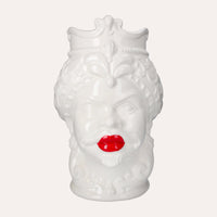 Vaso Testa di Moro Uomo in Ceramica Bianco Lucido