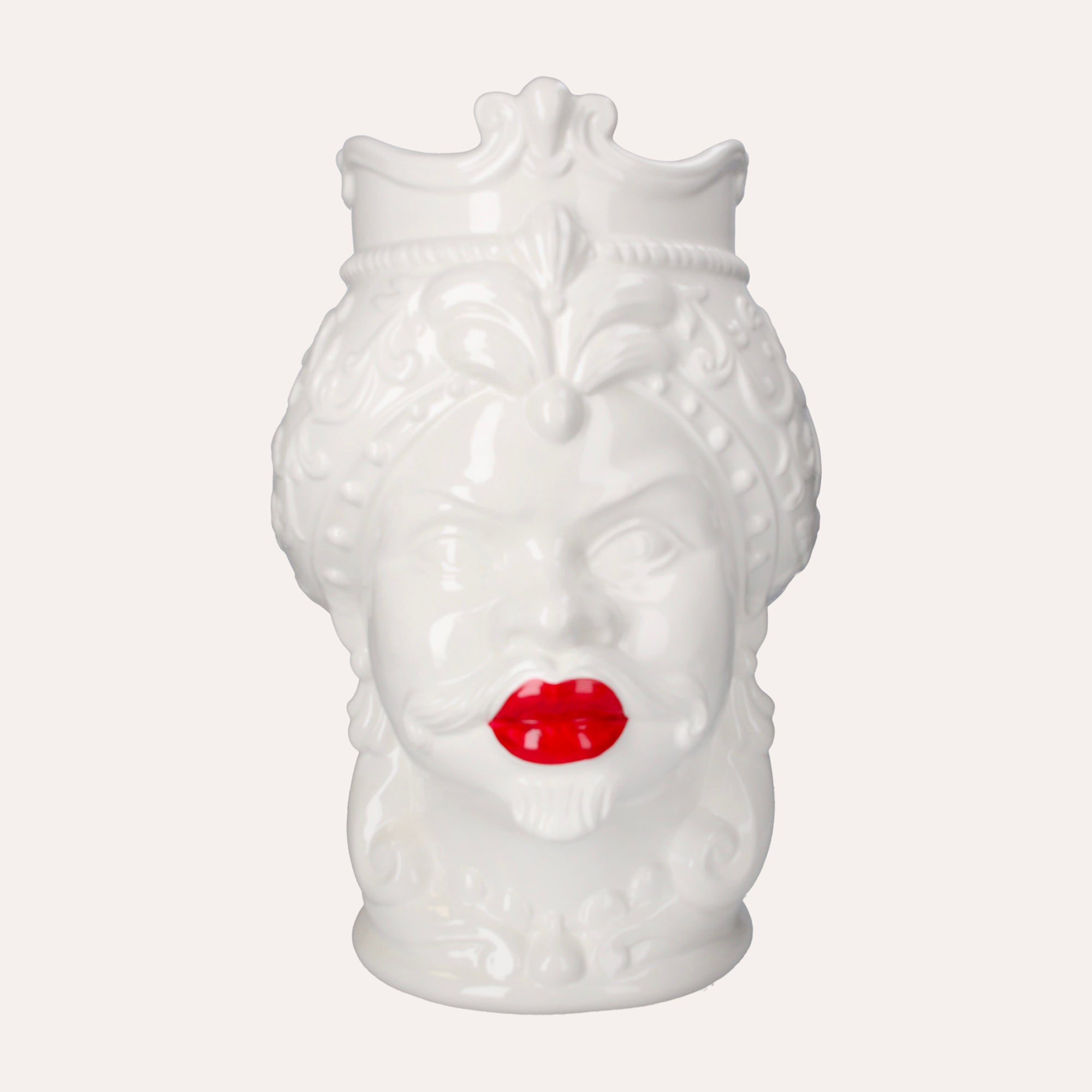 Moor's Head Man Vase in Glossy White Ceramic