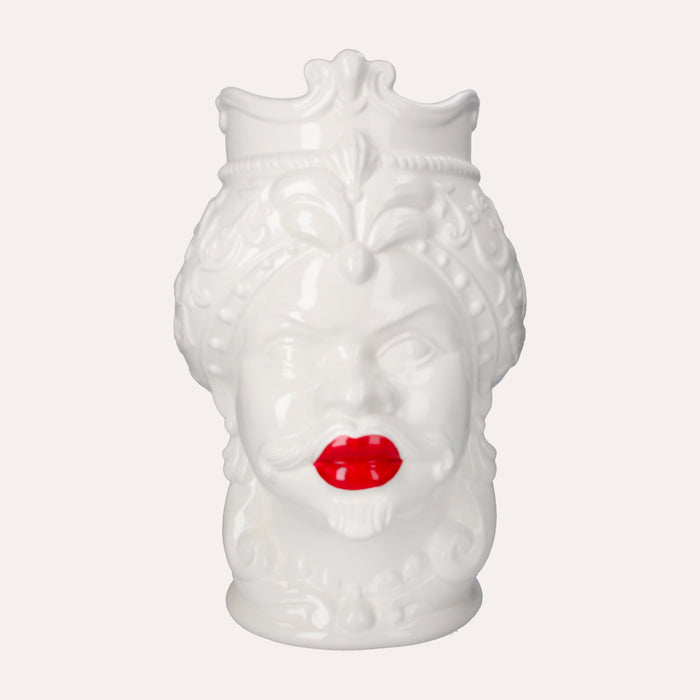 Vaso Testa di Moro Uomo in Ceramica Bianco Lucido