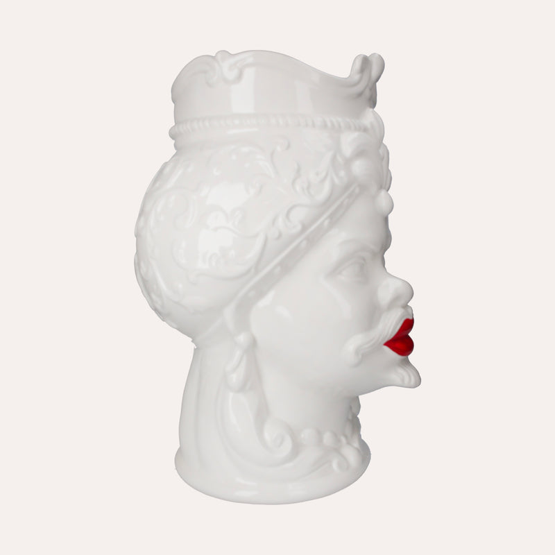 Vaso Testa di Moro Uomo in Ceramica Bianco Lucido
