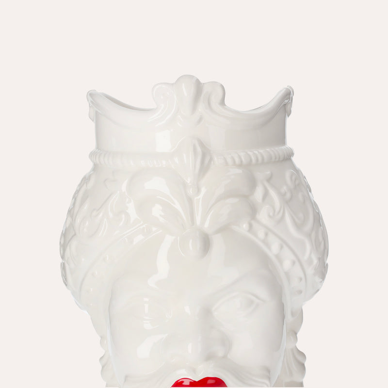 Vaso Testa di Moro Uomo in Ceramica Bianco Lucido