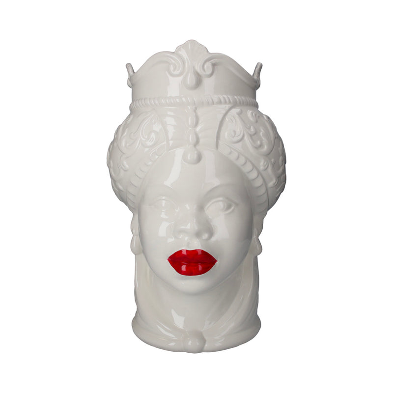 Vaso Testa di Moro Donna in Ceramica Bianco Lucido