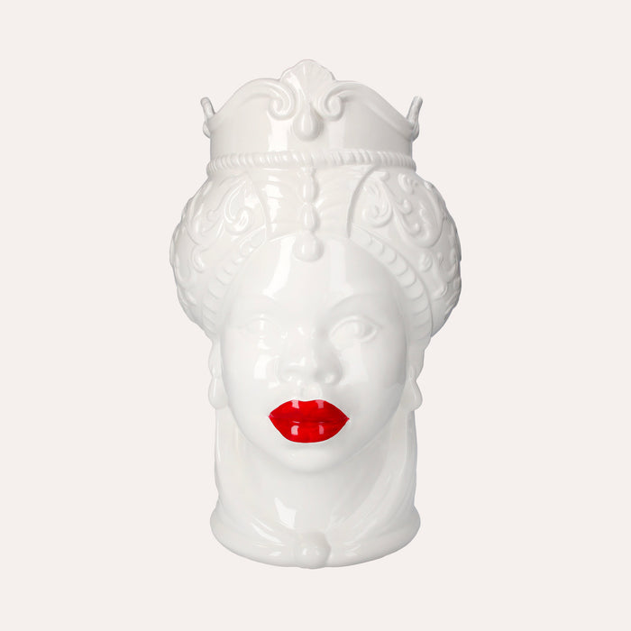 Vaso Testa di Moro Donna in Ceramica Bianco Lucido