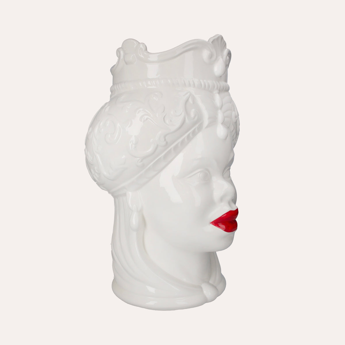 Vaso Testa di Moro Donna in Ceramica Bianco Lucido