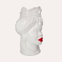 Vaso Testa di Moro Donna in Ceramica Bianco Lucido