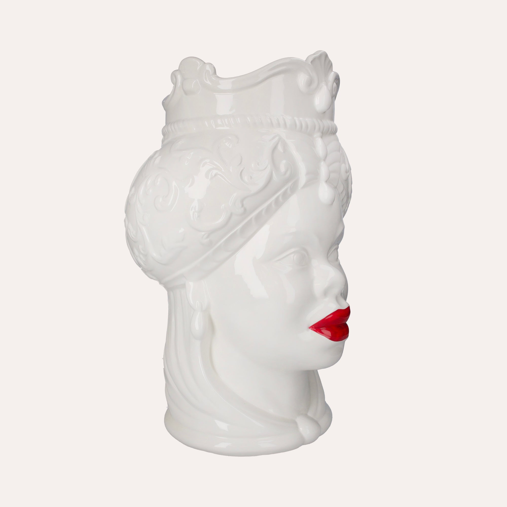 Moor's Head Woman Vase in Glossy White Ceramic