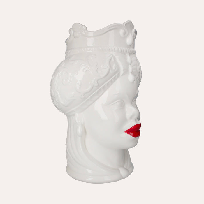 Vaso Testa di Moro Donna in Ceramica Bianco Lucido
