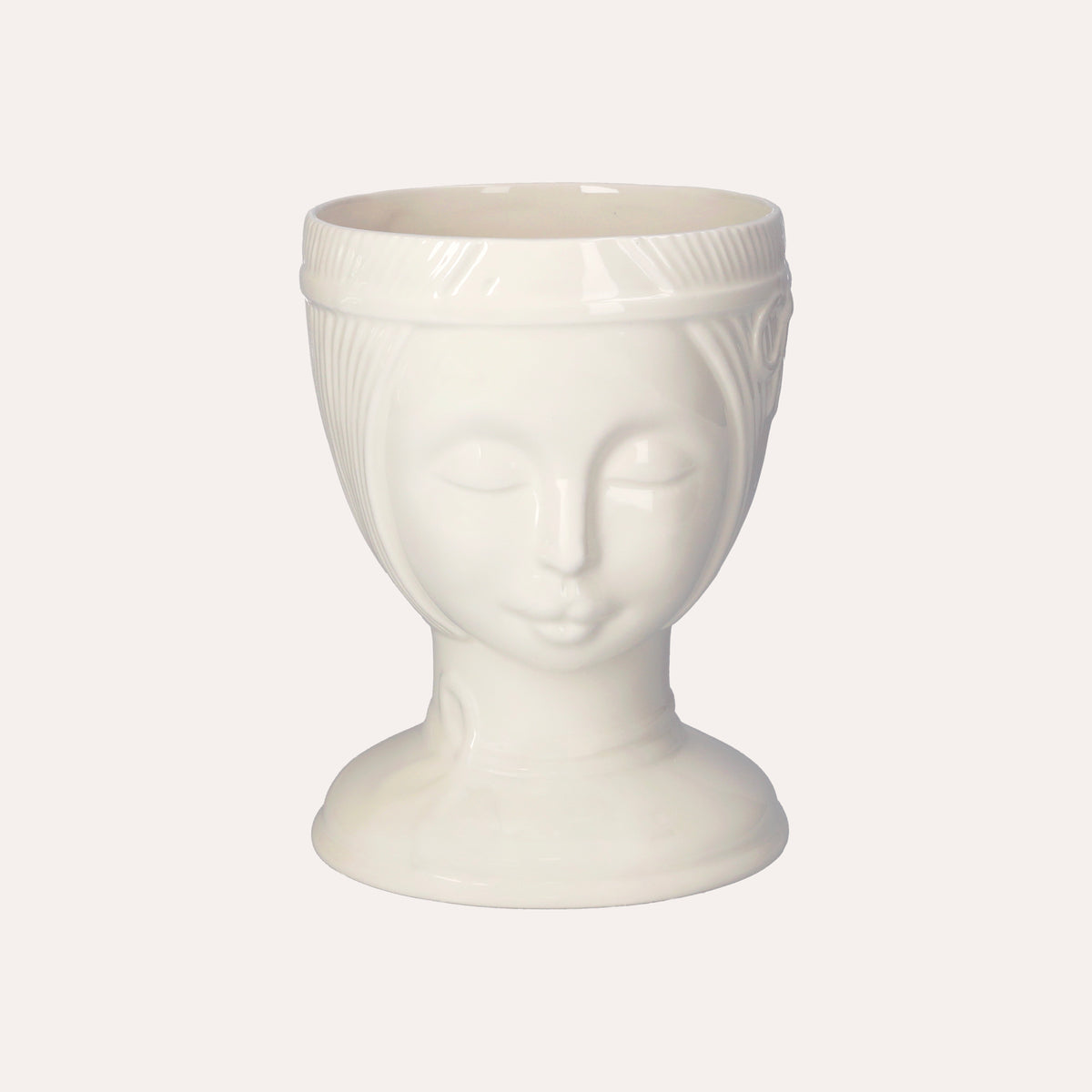 Vaso Decorativo Naif in Ceramica Bianco Lucido Dipinto a Mano